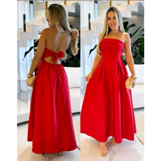 Vestido Longo Feminino Tomara Que Caia Com Amarração Nas Costas Elegante Ideal Para Casamentos e Eventos Tam. único