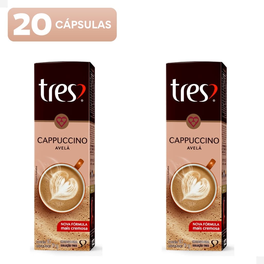 20 unidades Cápsulas Café Cappuccino Avelã Cremoso 3 Três Corações adocicado e sofisticado