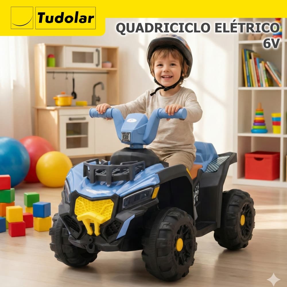 Quadriciclo Elétrico Infantil 6v Azul Divertido Seguro Portátil Autônomo Crianças