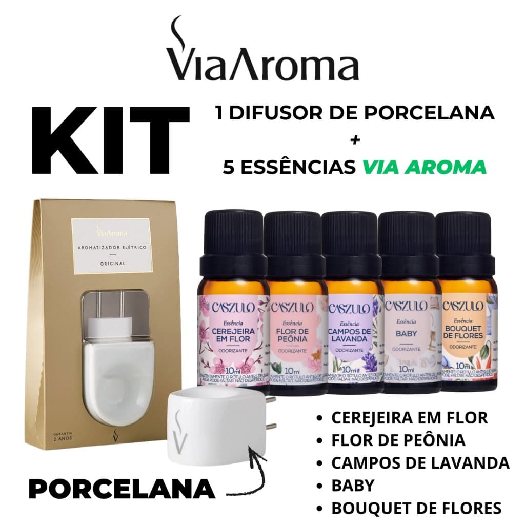 Difusor Aromatizador Elétrico De Ambiente em  Porcelana Original Bivolt - Essência Via Aroma 10 ml