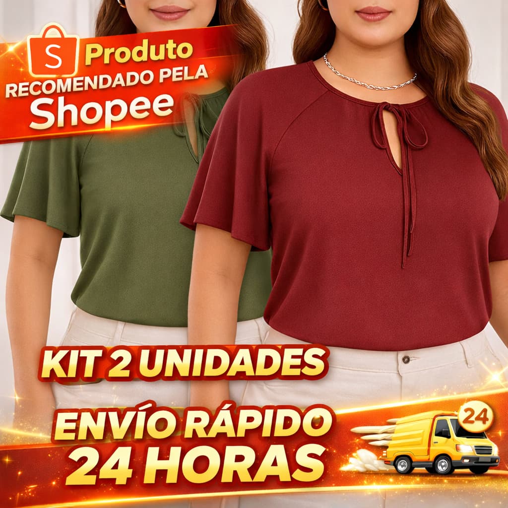 Kit 2 Blusas Femininas Plus Size Social Elegante Casual MANGA SOLTA Basica Moda Evangelica PREMIUM