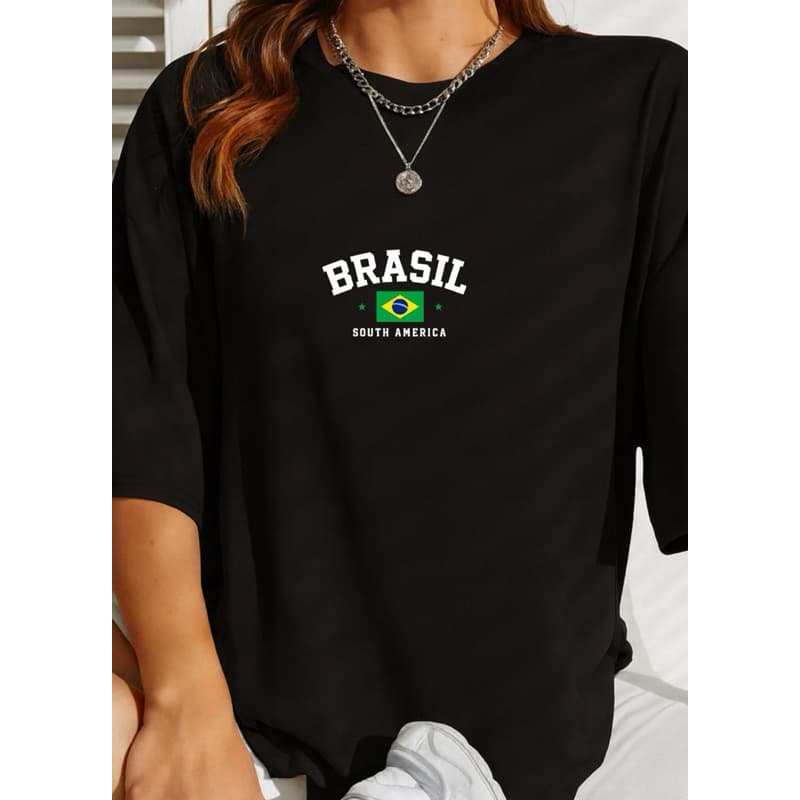 Blusa Brasil Feminina Estilosa Casual Dia a Dia