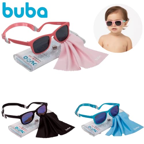 Óculos de sol Para Bebê Flexivel Buba C/ Alça Ajustável e Estojo Proteção Uva e UVB Menina Menino
