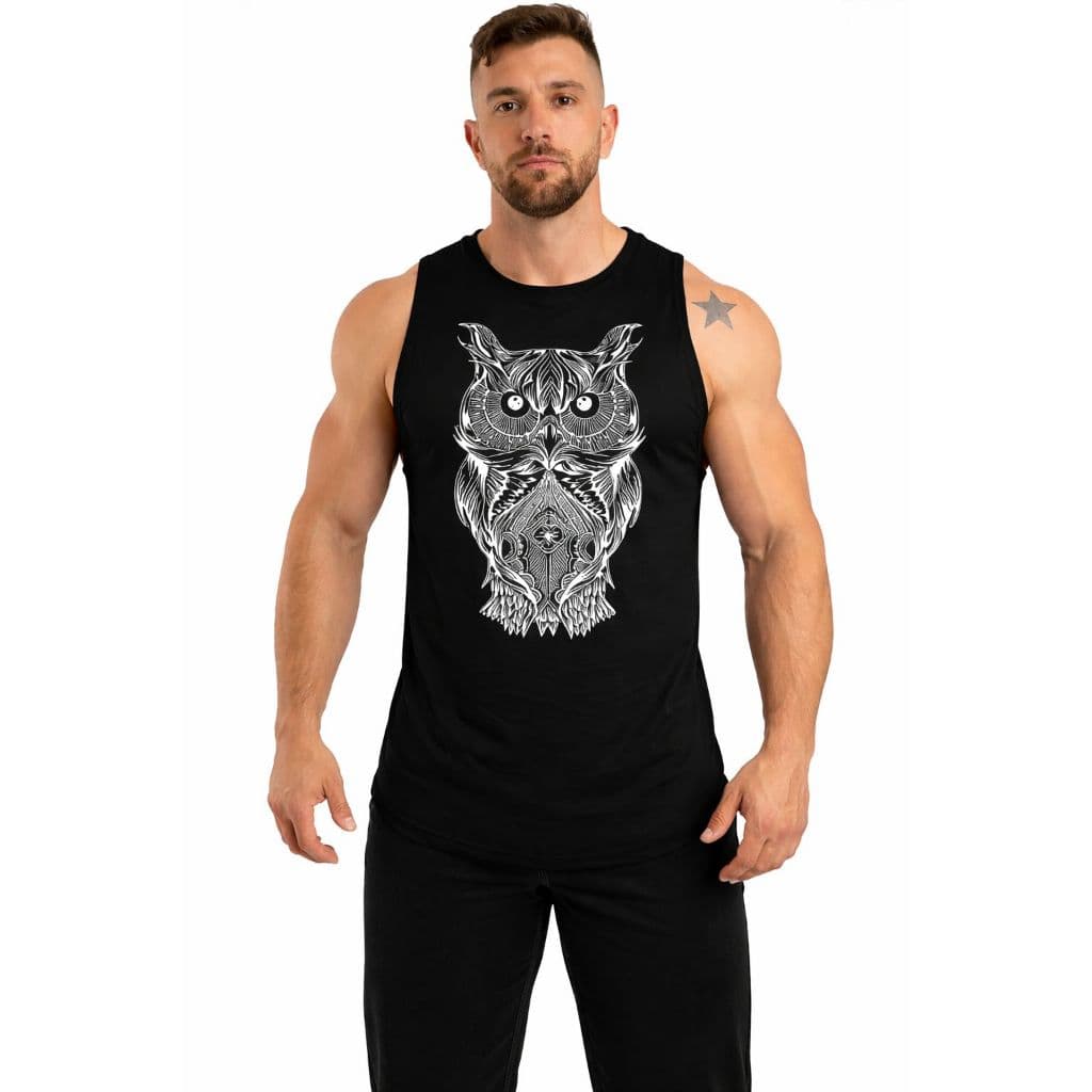 Regata Masculina Algodão Academia Estampa Coruja Fitness Treino Conforto Premium
