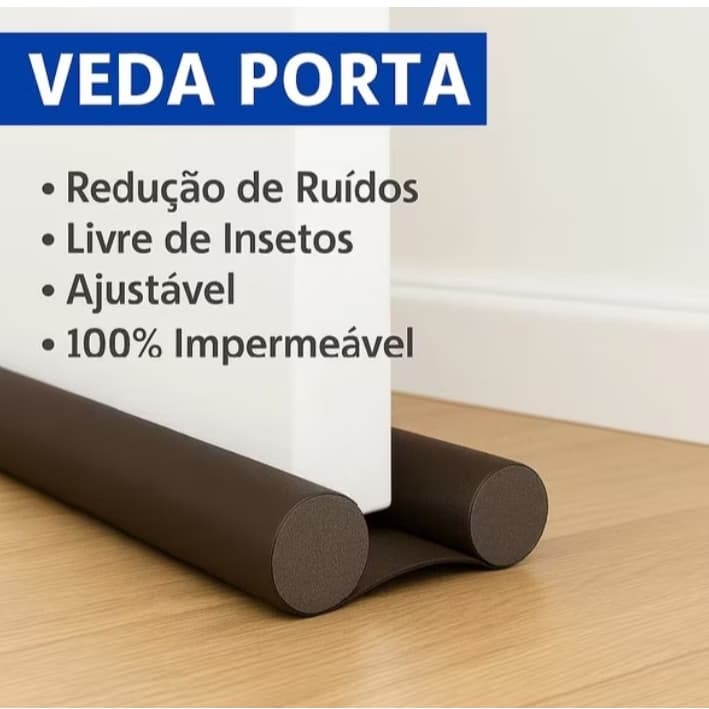 Veda Porta Protetor Rolinho 70, 80, 90 Cm Impermeável Proteção Dupla Preto e Marrom
