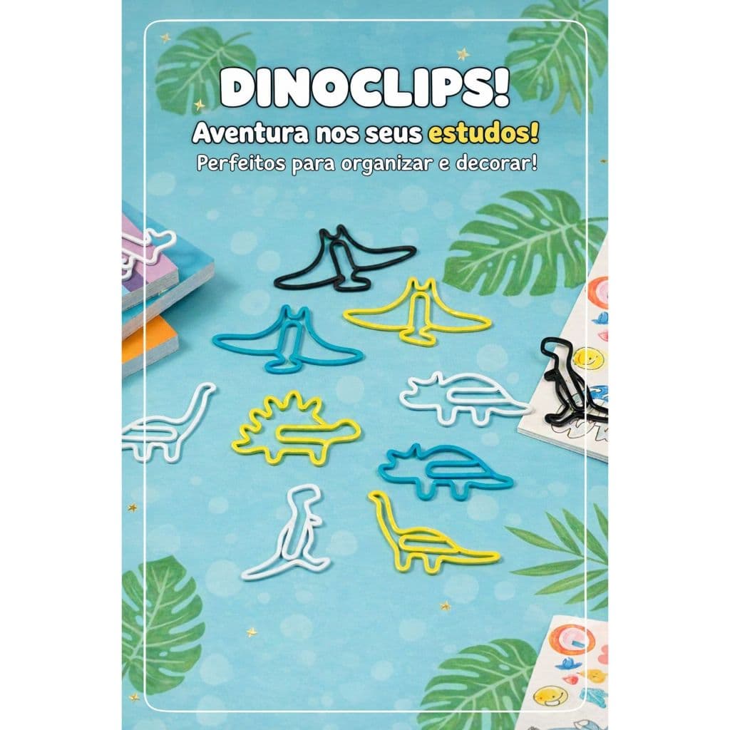 Clips de Papel Dinossauro– Kit 20 unidades sortidas Criativo para Estudos, Escola e Papelaria