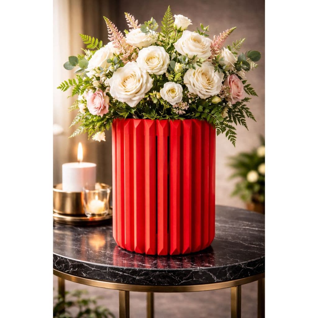 Vaso Decorativo Moderno Vermelho | Vaso Geométrico 3D Luxo para Decoração