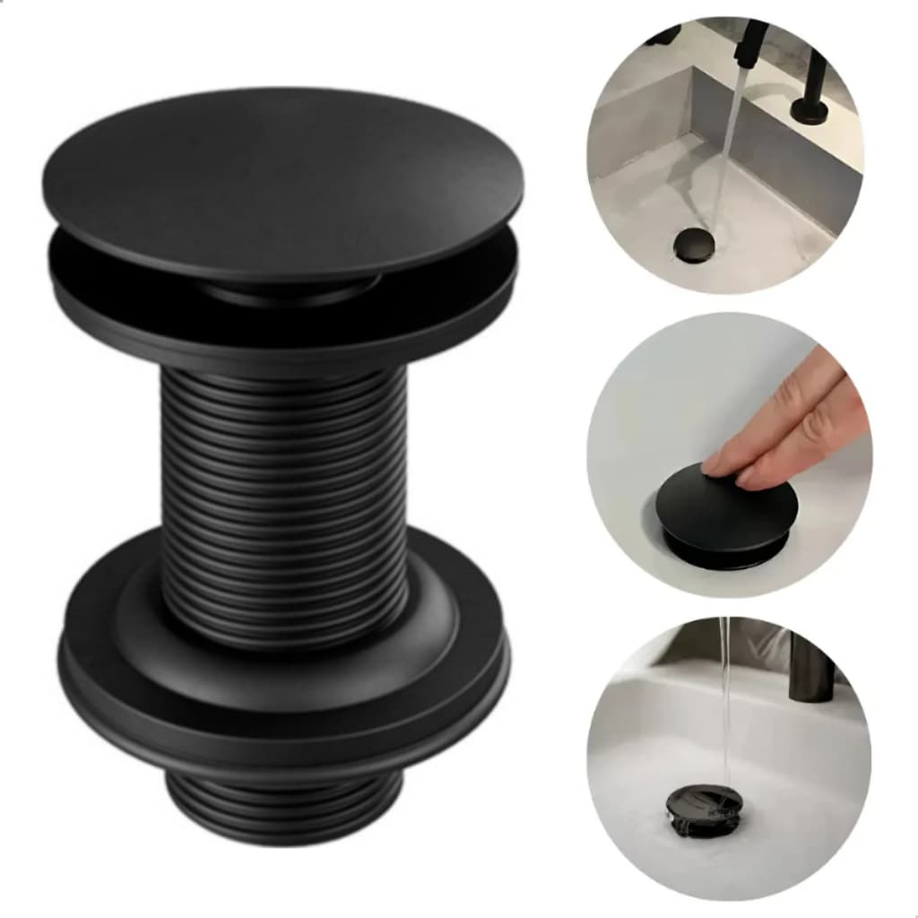 Válvula Click Ralo Ralinho Preto Fosco para Pia Cuba de Banheiro Lavatório Lavabo Inteligente 7/8 em ABS
