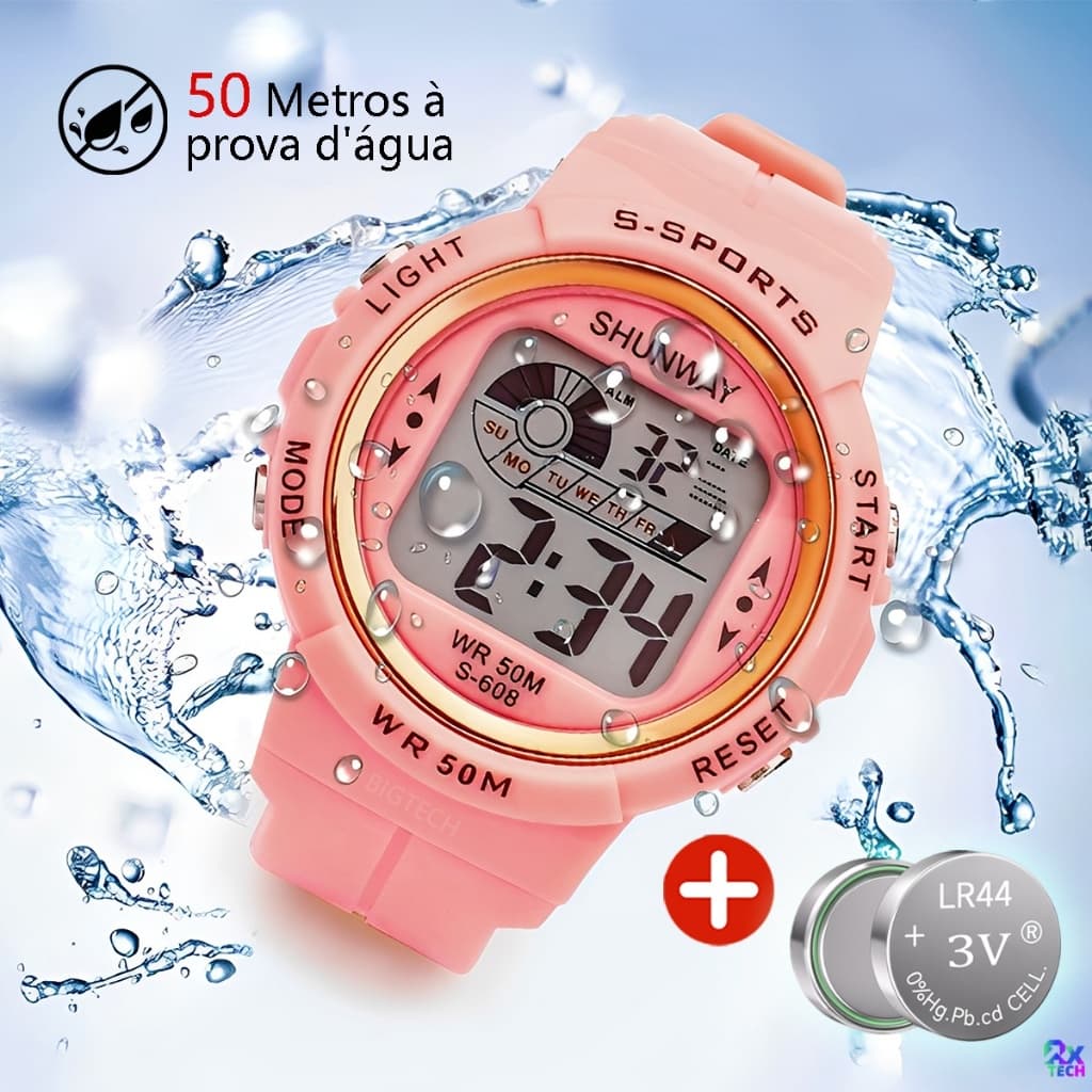Relógio Feminino Infantil Resistência À Água De 50 Metros Pulseira De Silicone Visor LED Com Temporizador Luminoso
