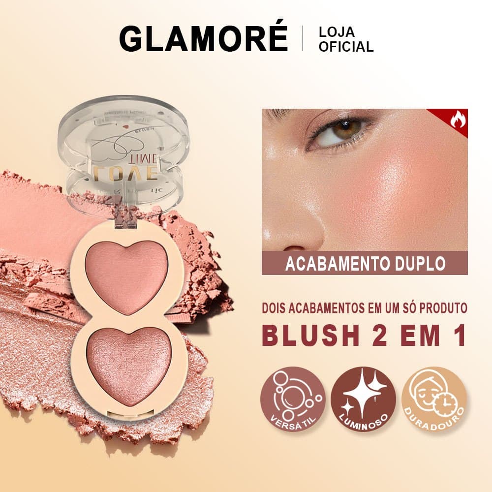 Blush Duo 2 em 1 Miss Romantic | Blush + Iluminador | Brilho Natural