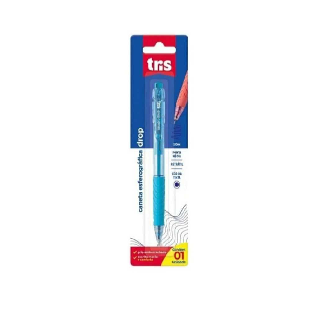 Caneta Esferogrãfica Retrátil Drop 1.0 Tinta Azul Tris