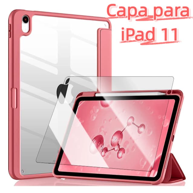 Capa Para iPad 10/11 A16 2025 Acrílica Transparente  Protetoras Com Porta Apple Pencil E Película protetora