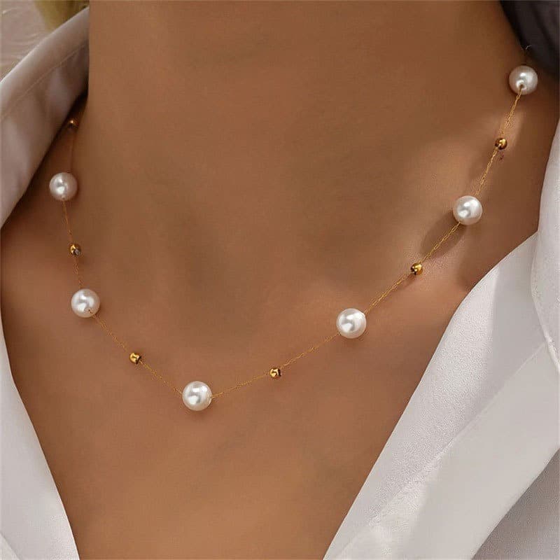 Colar Moderno De Pérolas Artificiais Para Mulheres – Corrente De Clavícula Minimalista Coreana