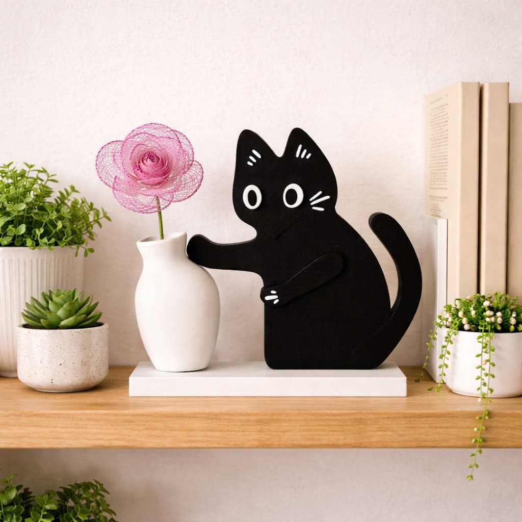 Enfeite Gato Travesso | Vaso Decorativo Divertido para Prateleira