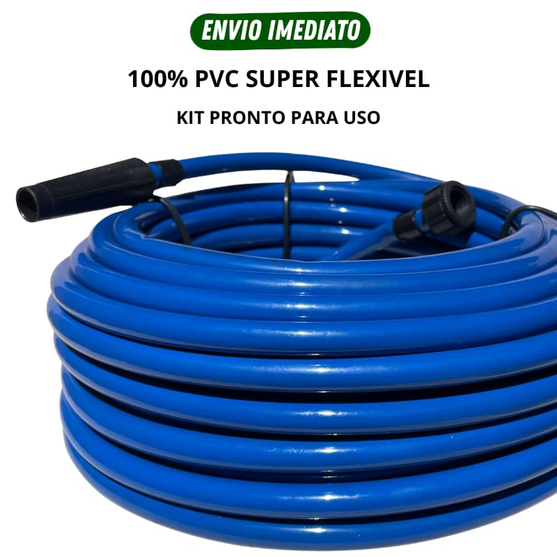 Mangueira de Jardim Superflexível PVC Dupla Camada 7/16 – 10 a 50 Metros com Esguicho e Adaptador