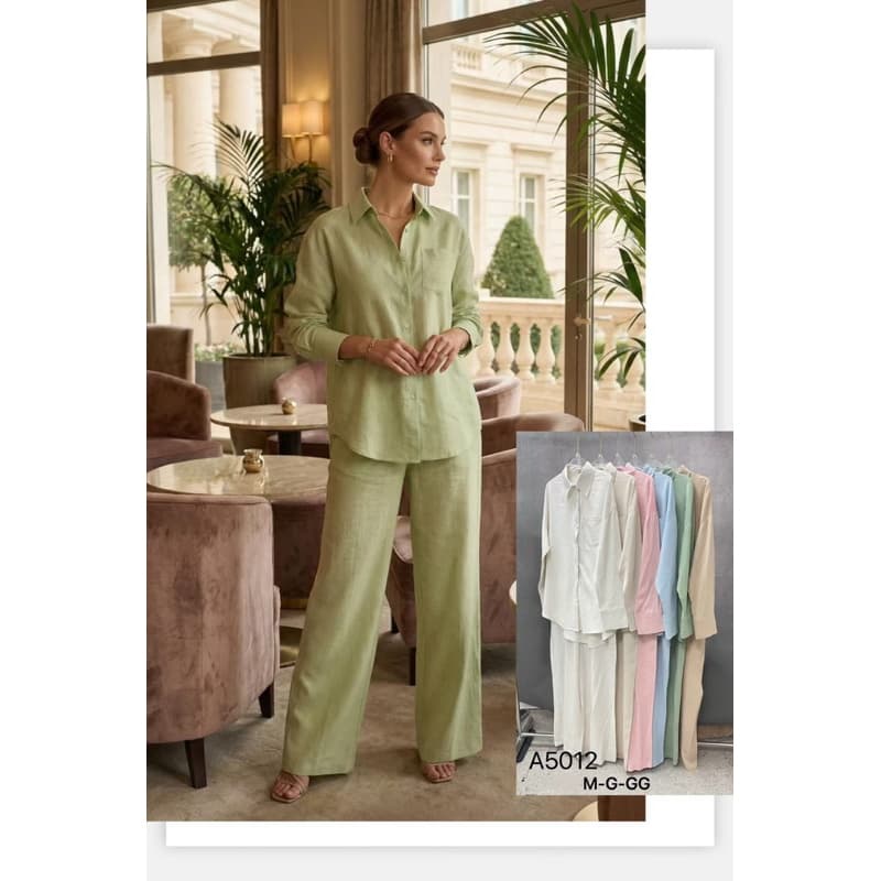 feminina conjunto linho camisa com calças a5082