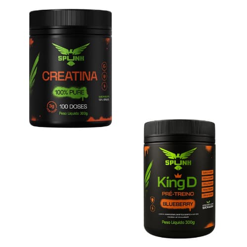 Kit Creatina Spunk 300g e Pré Treino King D 300g com Cafeína Creatina + Pré Treino