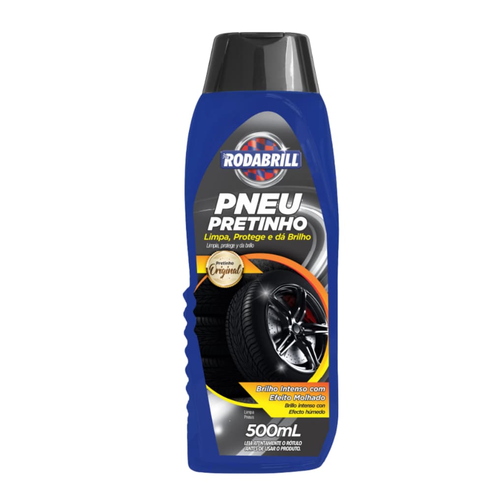 Pneu Pretinho 500ml Abrilhantador de Borracha Visual Renovado Efeito Molhado Duradouro Protege e Evita Ressecamento