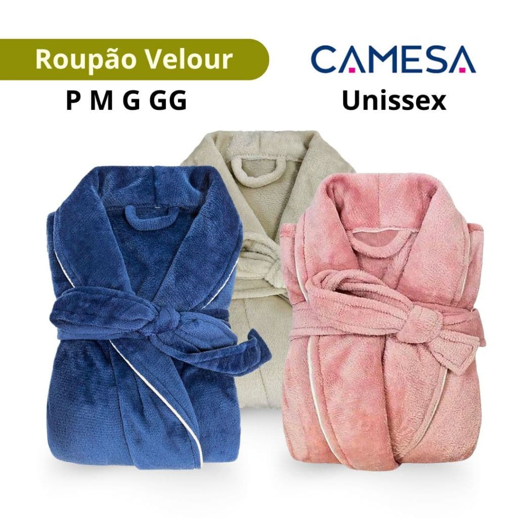 Roupão NEO Velour Unissex P ao GG Camesa Clássico Felpudo Quentinho Várias Cores