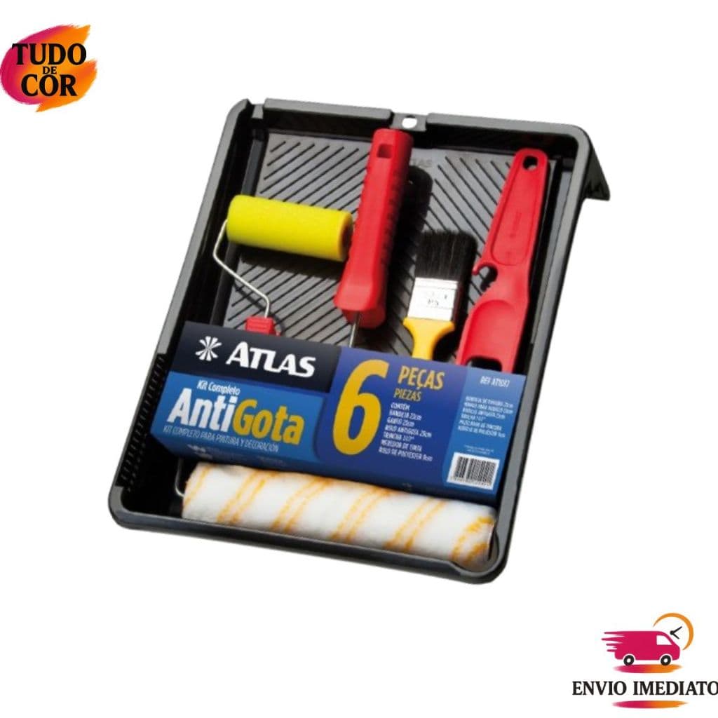 Kit de Pintura Atlas 3 a 7 Peças, Profissional Completo com Rolo, Trincha e Bandeja, Parede, Muros