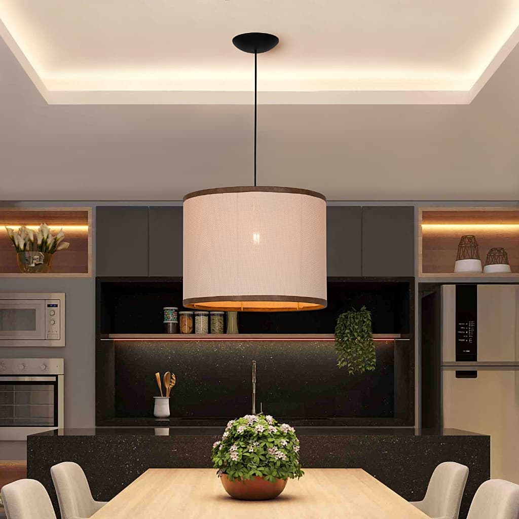 Lustre Pendente Cilíndrico Palha Natural  40x30 Sala Quarto Bivolt