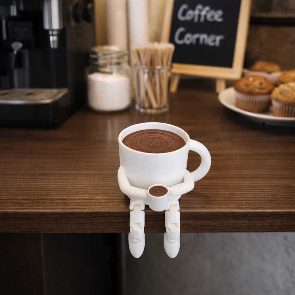 Cantinho do Café kit 2  Xícaras Articuladas em 3D | Decoração Criativa e Moderna