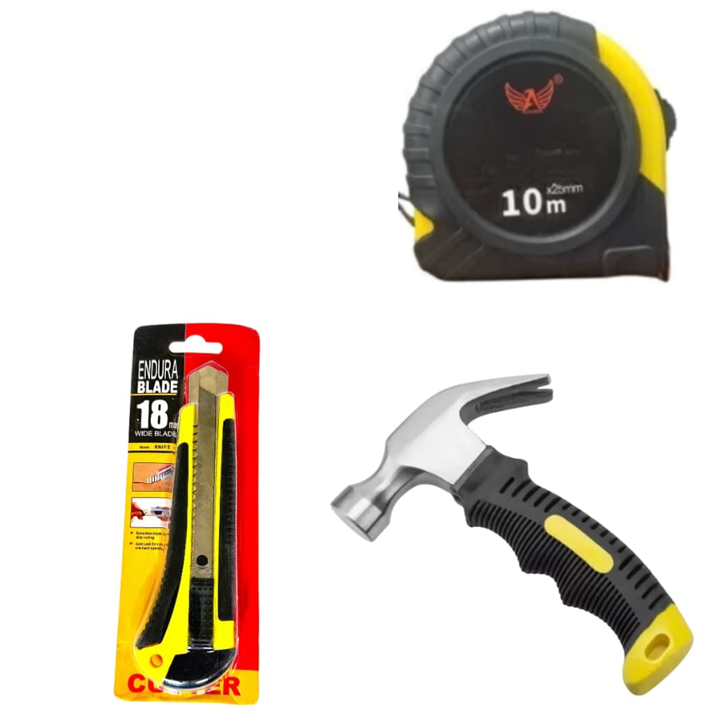 Kit Mini Martelo + Trena 10m + Estilete 18mm Wide Blade