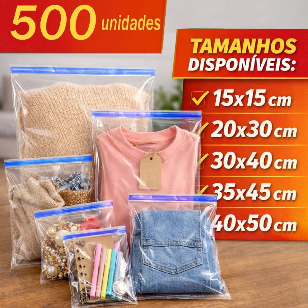 500x Sacos Plásticos Transparentes Com aba Adesiva PP Para Roupas Bijuterias Papelaria Melhor Preço