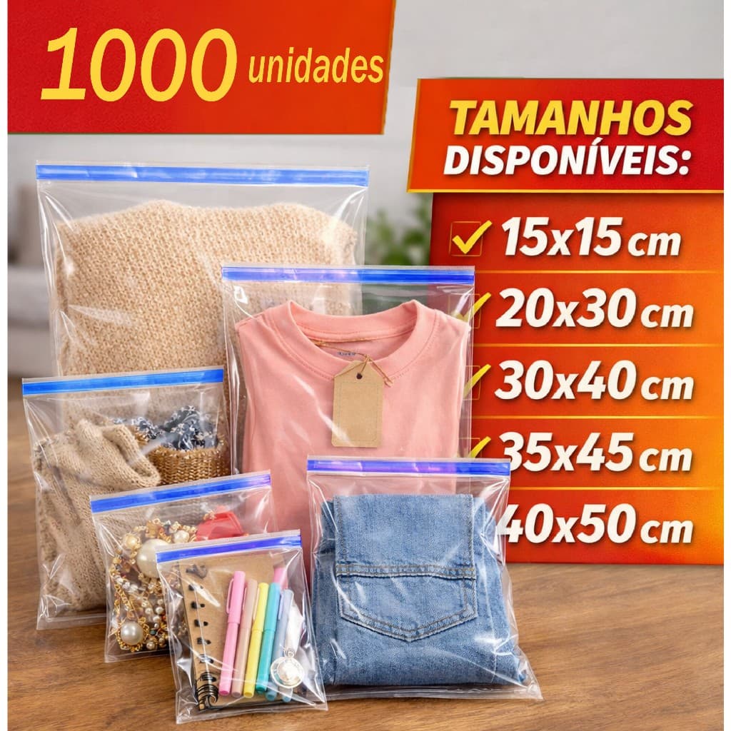 1000x Sacos Plásticos Transparentes Com aba Adesiva PP Para Roupas Bijuterias Papelaria Melhor Preço