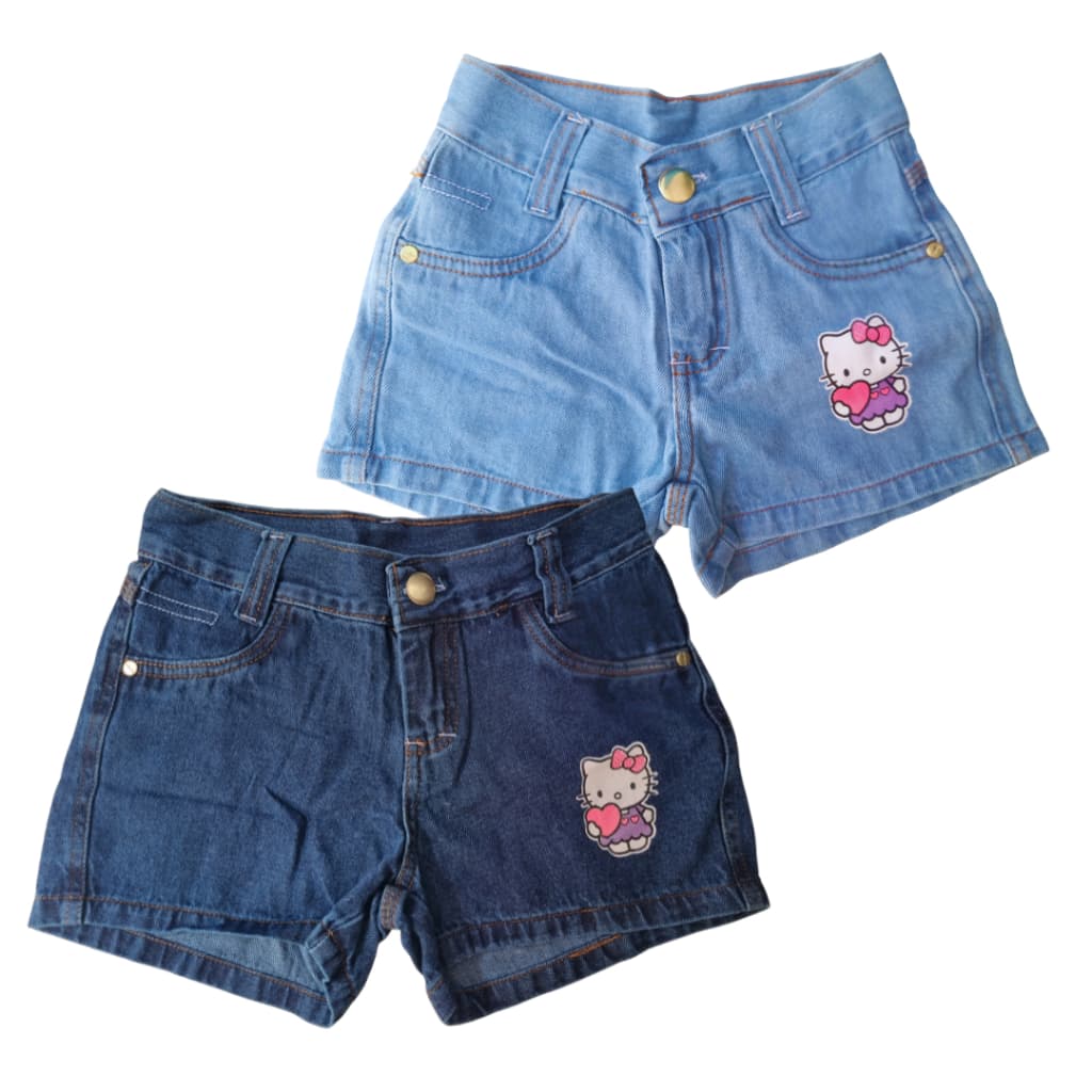 Shorts Jeans Hello Kitty Verão Infantil Menina 2 ao 10 anos