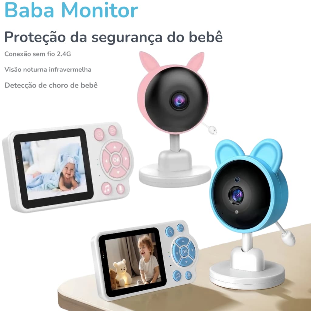 Baba Eletrônica Com Monitor Visão Noturna, Câmera c/ Audio Sensor de Temperatura Colorido