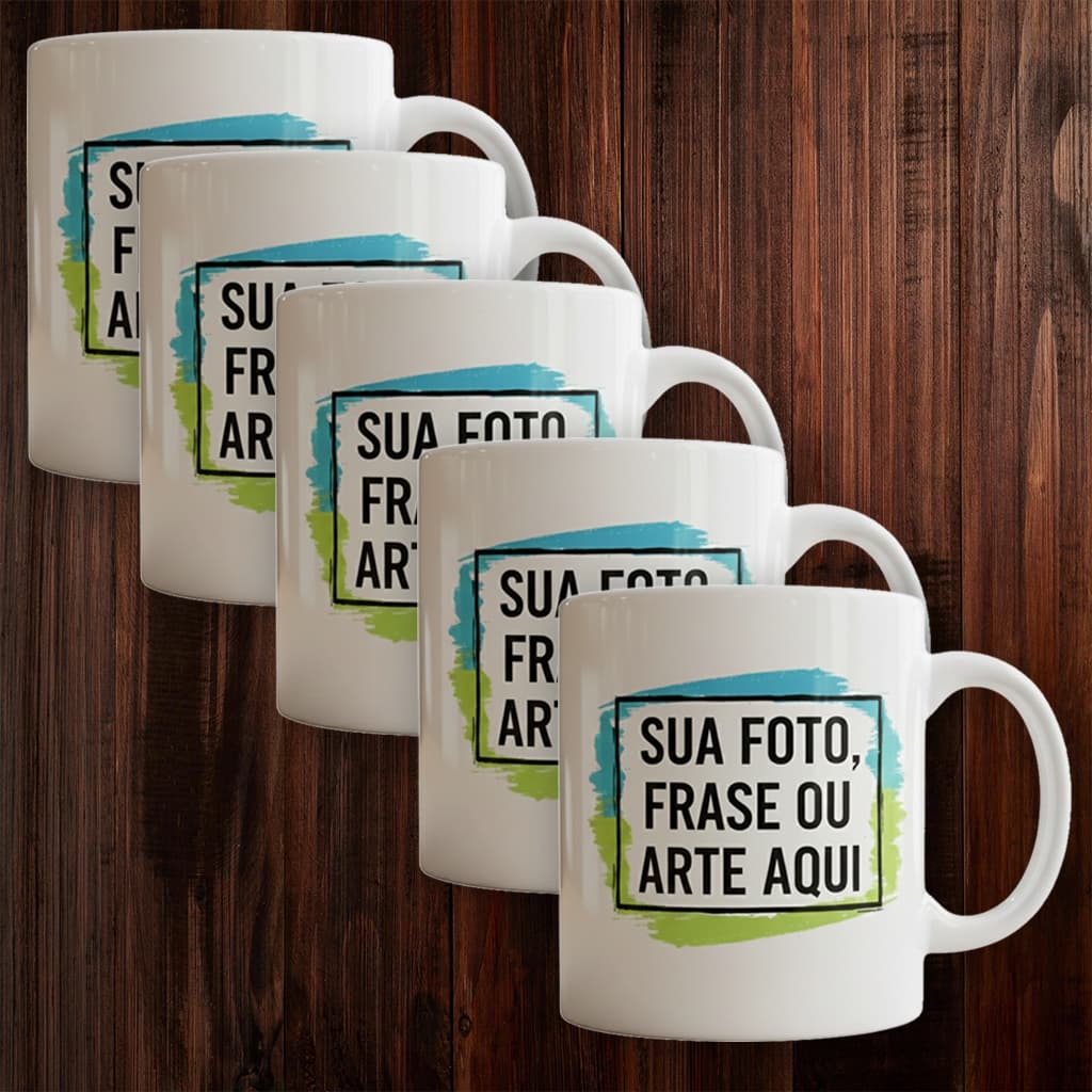 Kit com 3 a12 canecas/xicaras  personalizada de porcelana com arte, foto ou frase
