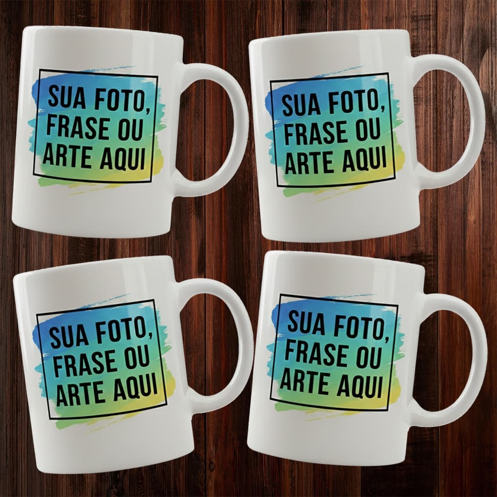 Kit com 16 a 26 canecas porcelana personalizada com foto, arte ou nome