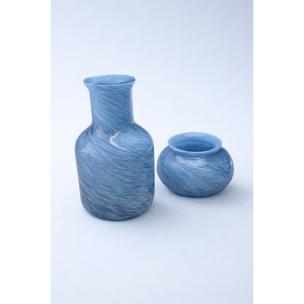 Kit 2x Vasos Decorativos De Vidro Azul Marmorizado Decoração Sala