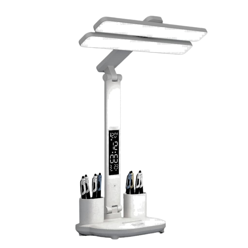 Luminária de Mesa LED Articulável Touch com Relógio, Alarme e Dupla Iluminação USB