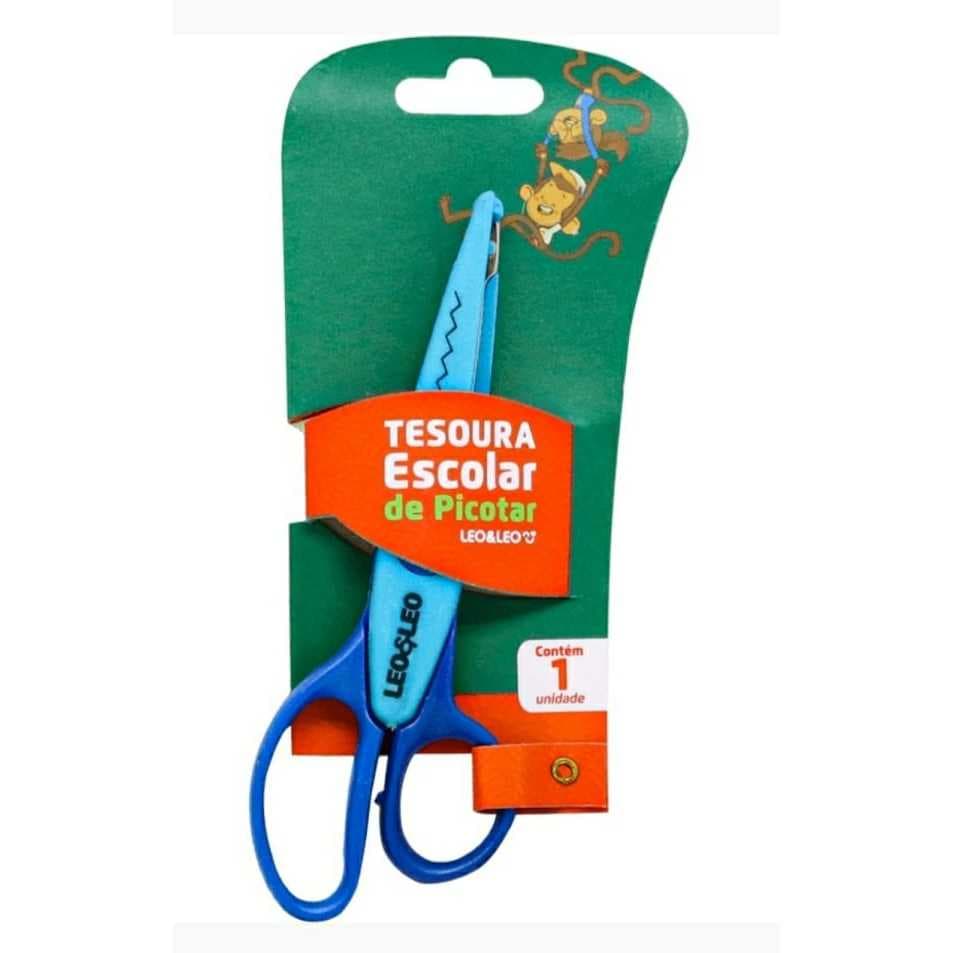 Tesoura Escolar de Picotar 16cm Leo e Leo