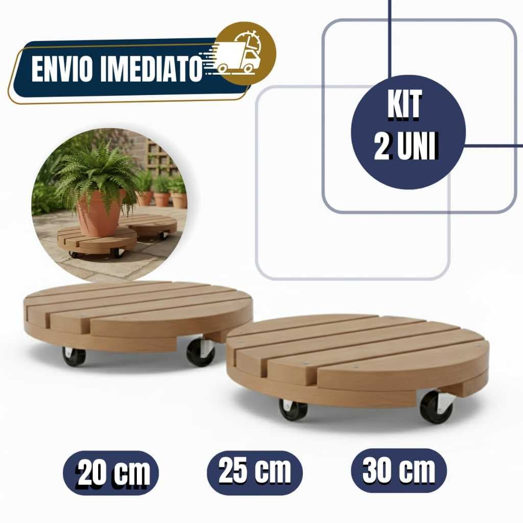 Kit 2 Suporte Botijão De Gás Vaso De Planta Com Rodinha Redondo De Madeira