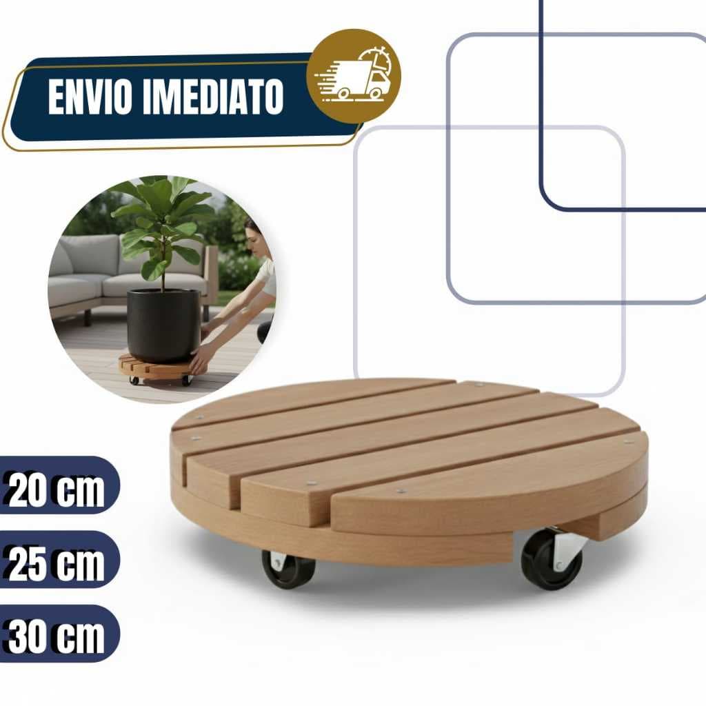 Suporte Botijão De Gás Vaso De Planta Com Rodinha Redondo De Madeira 20cm 25cm 30cm