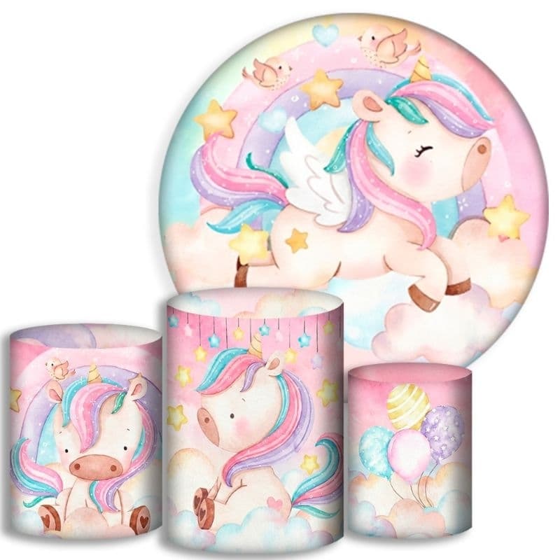 Capas Para Cilindros + Painel - Unicornio - Kit Decoração Festa / Pegue e Monte