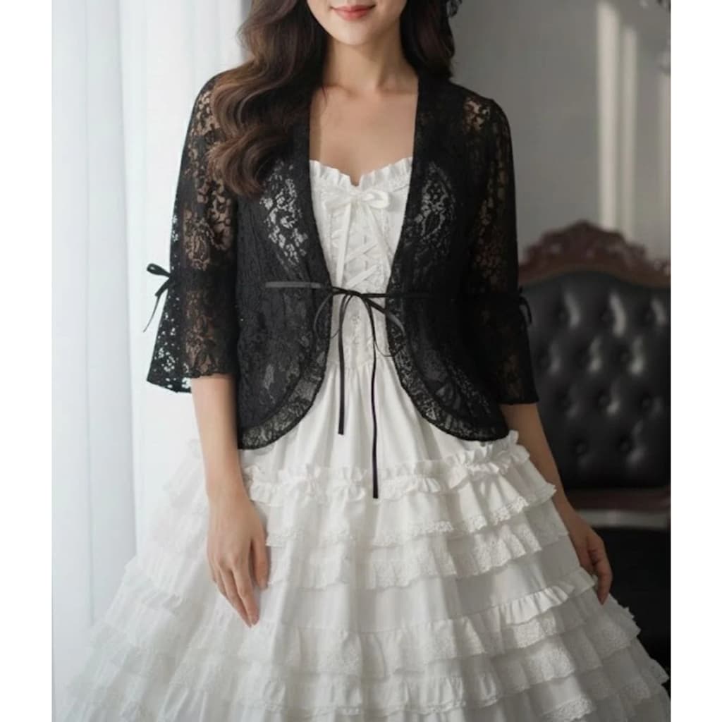 bolero preto renda japonês dark lolita gótico harajuku y2k coreano aesthetic egirl j-fashion