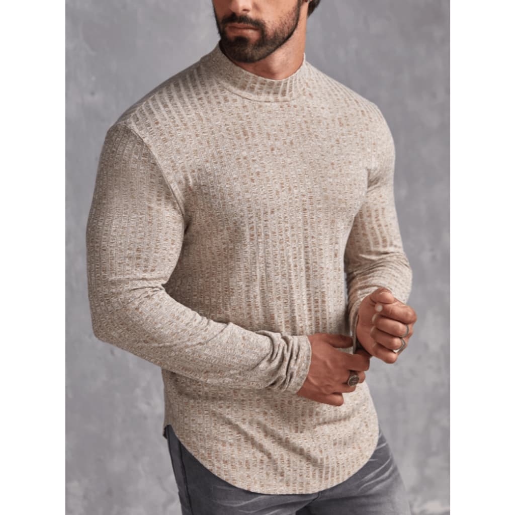 blusa masculina canelada gola alta slim fit bege manga longa oversized casual alongado quentinho