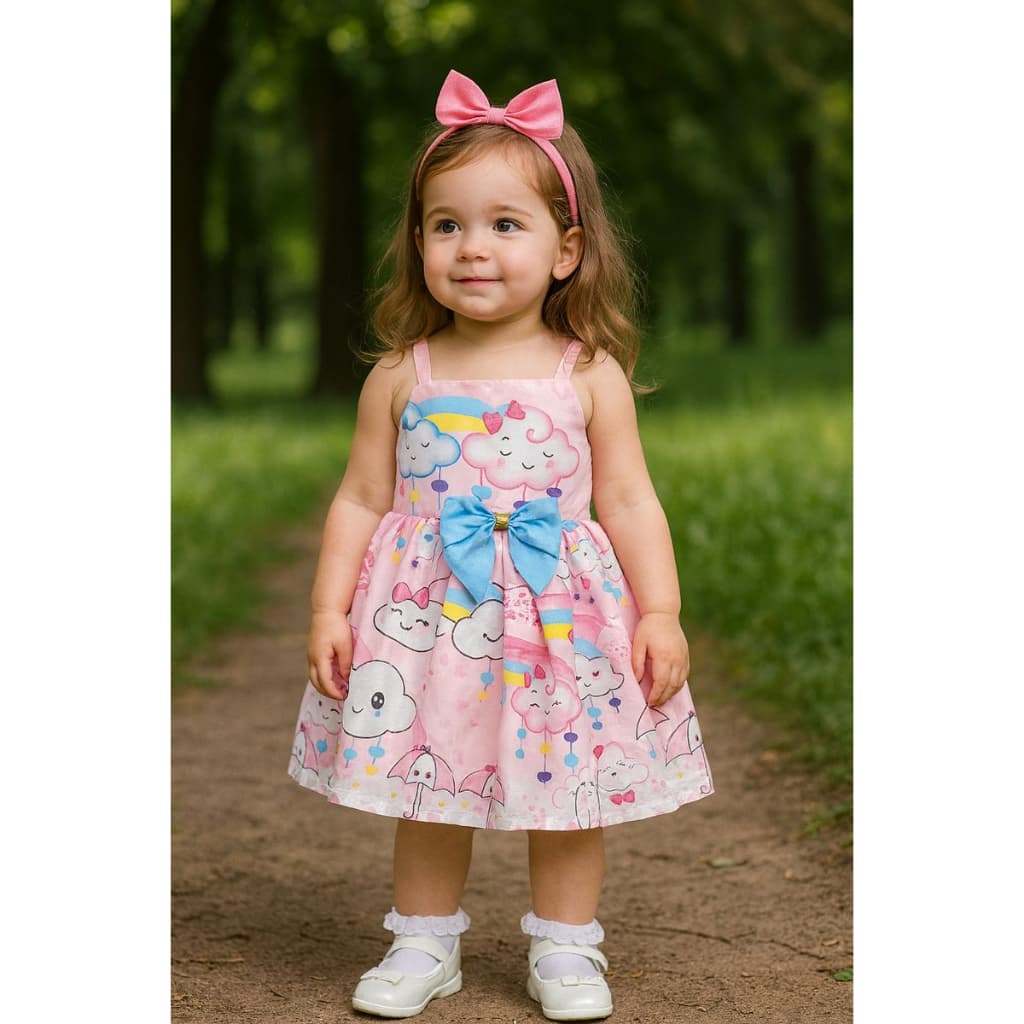 vestido festa ensaio laço nuvem aniversário de tule arco-irís para meninas infantil
