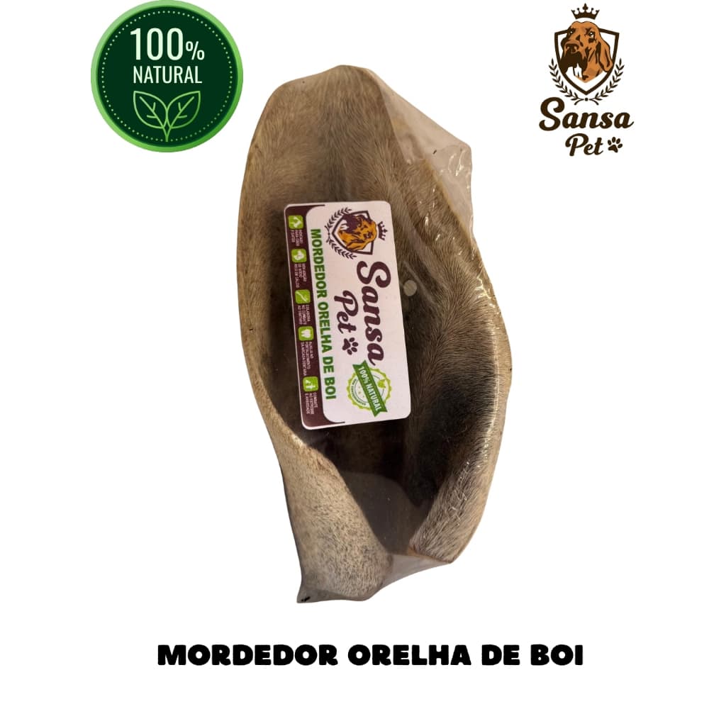 Mordedor Orelha de Boi 100% Natural Desidratado Petisco Proteína Colágeno Saúde Bovino