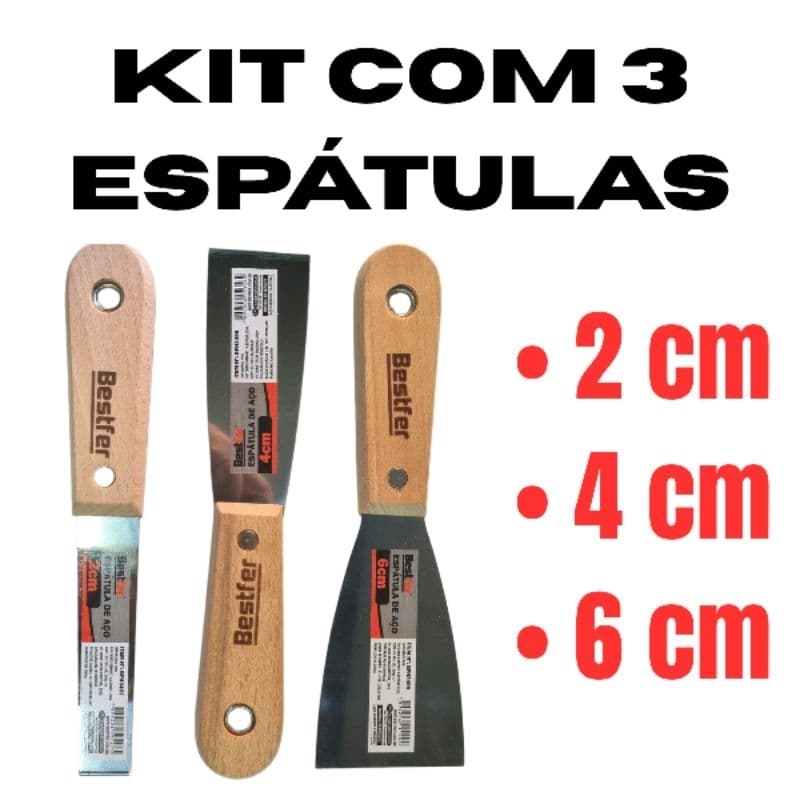 Kit de espátulas pequenas de aço inox com cabo de madeira para gesseiro e pintor