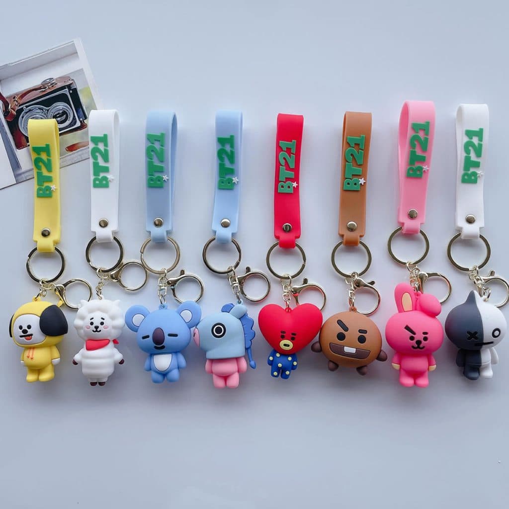 Chaveiro BT21 Kpop – Tata, Koya, Cooky, Chimmy, RJ, Shooky, Mang – Silicone Fofo Colecionável