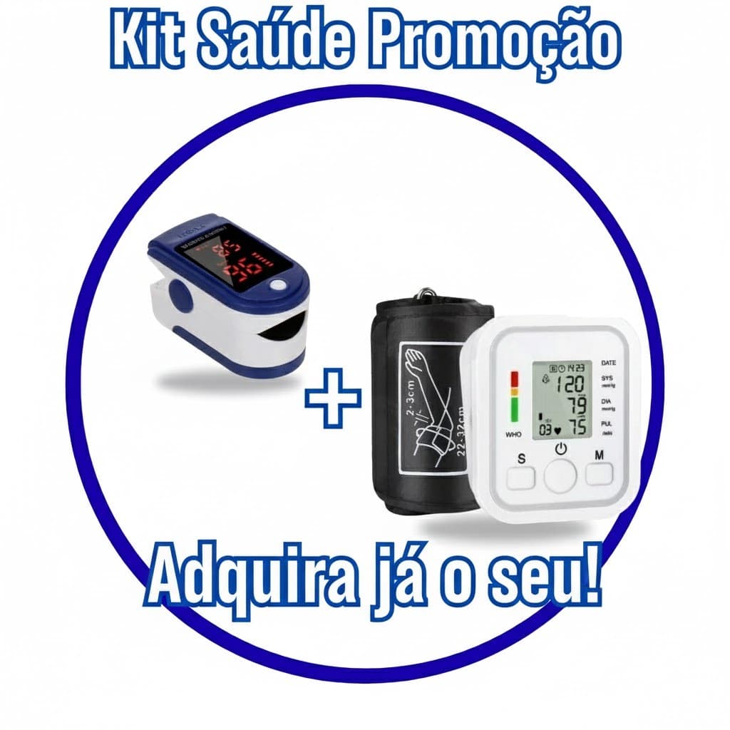 Kit Saúde em Casa: Oxímetro Digital de Dedo + Monitor Digital de Pressão Arterial de Braço