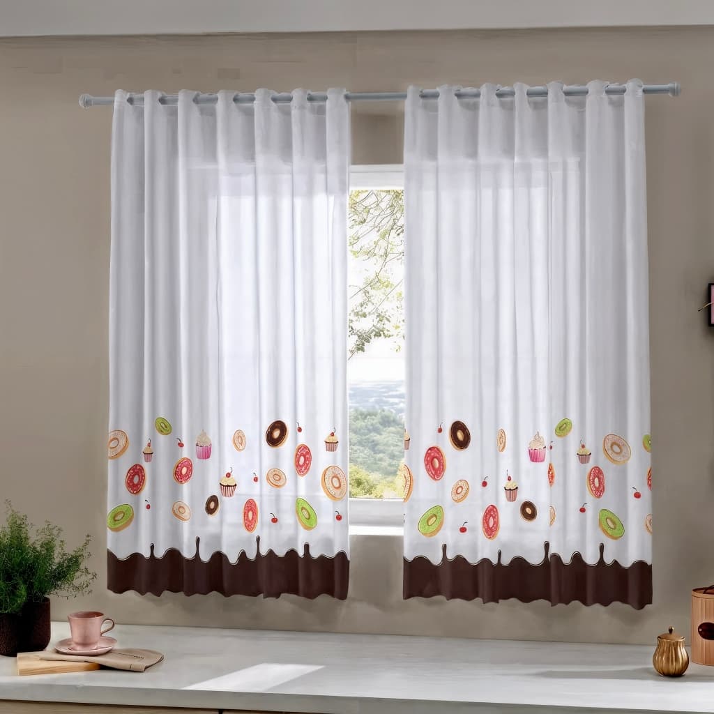Cortina 2,20x1,45m Estampada Curta Decorativa Para Cozinha Modern Cook para Varão 1.5m