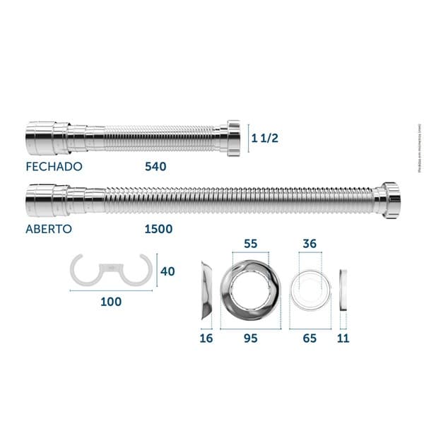 Sifão Extensível Universal Longo 1,5 Metros (blukit Branco)