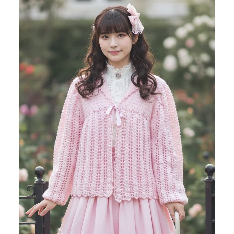 casaquinho cardigan rosa bebe fofo kawaii lolita coquette princesa laço camponesa fada boneca y2k