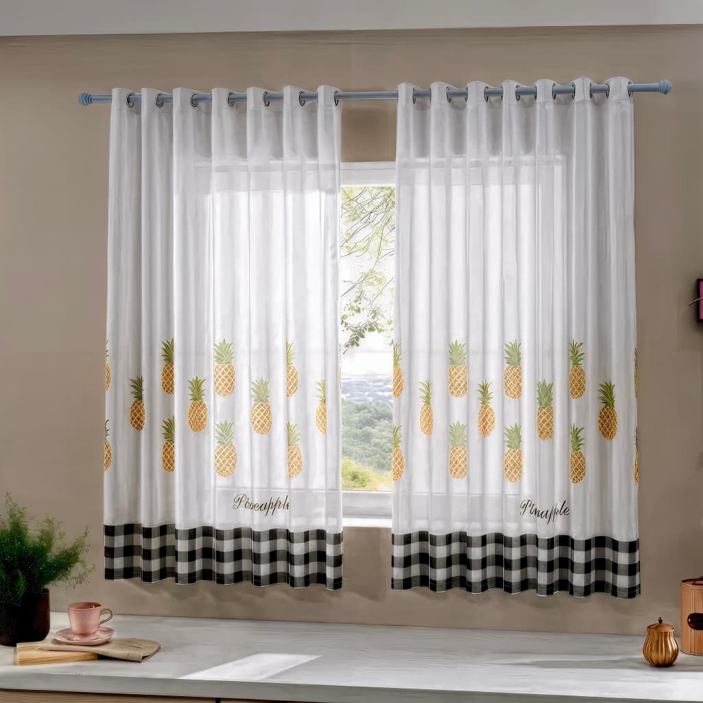 Cortina Para Cozinha 2,20x1,45m Decorativa Estampada Modern Cook Curta para Varão 1.5m